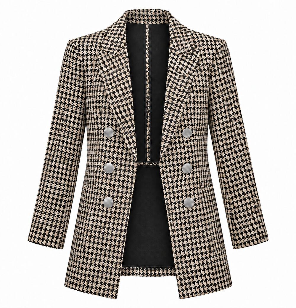 Anne Klein Houndstooth Blazer Size M Black Cream Open Front Jacket NWOT New